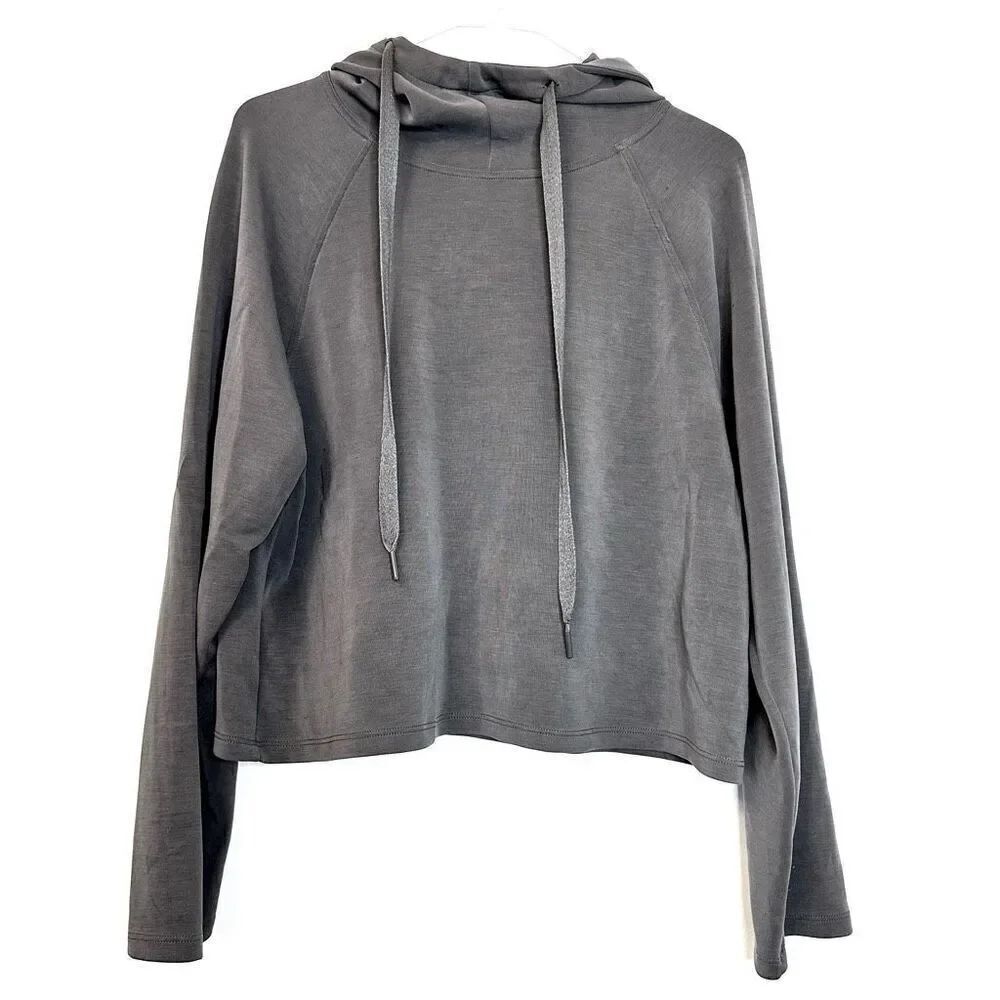 Joy Lab Cropped Raglan Sleeve Funnel Neck Hooded Pullover Gray Sweatshirt Small